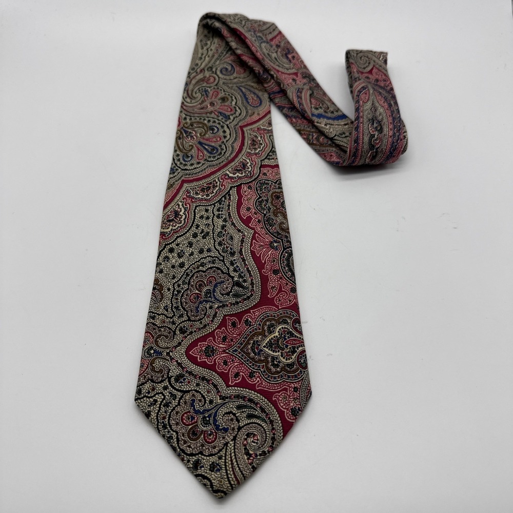 Polo Ralph Lauren Silk Paisley Tie  Handmade USA‎ Burgundy & Blue 90s Vintage